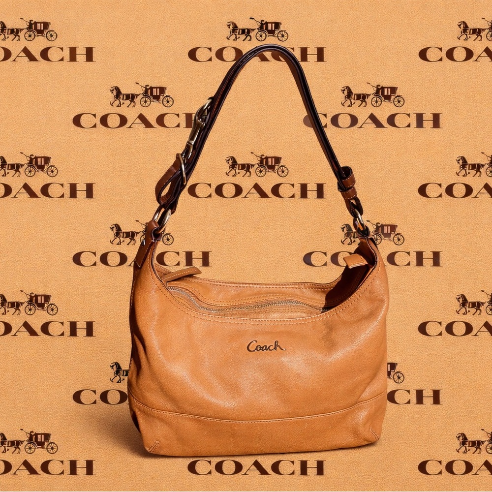 Coach F17489 East West Duffle Convertible Shoulder Bag Camel Tan Leather EUC - Picture 2 of 10